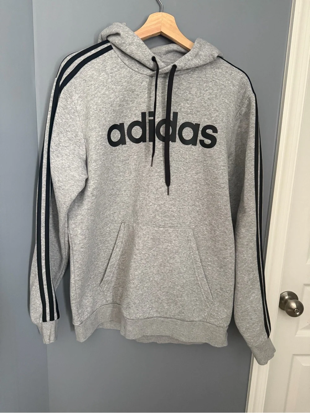 adidas Gray Hoodie with Black Logo and Stripes